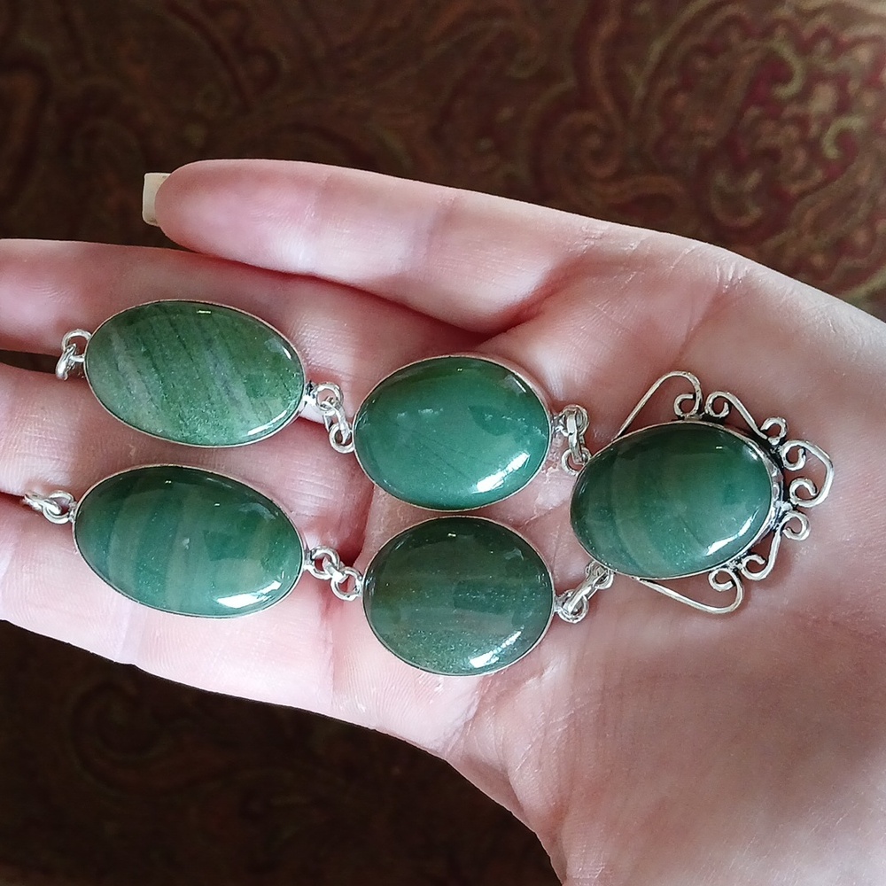 New Green Aventurine 925 Silver Necklace. 